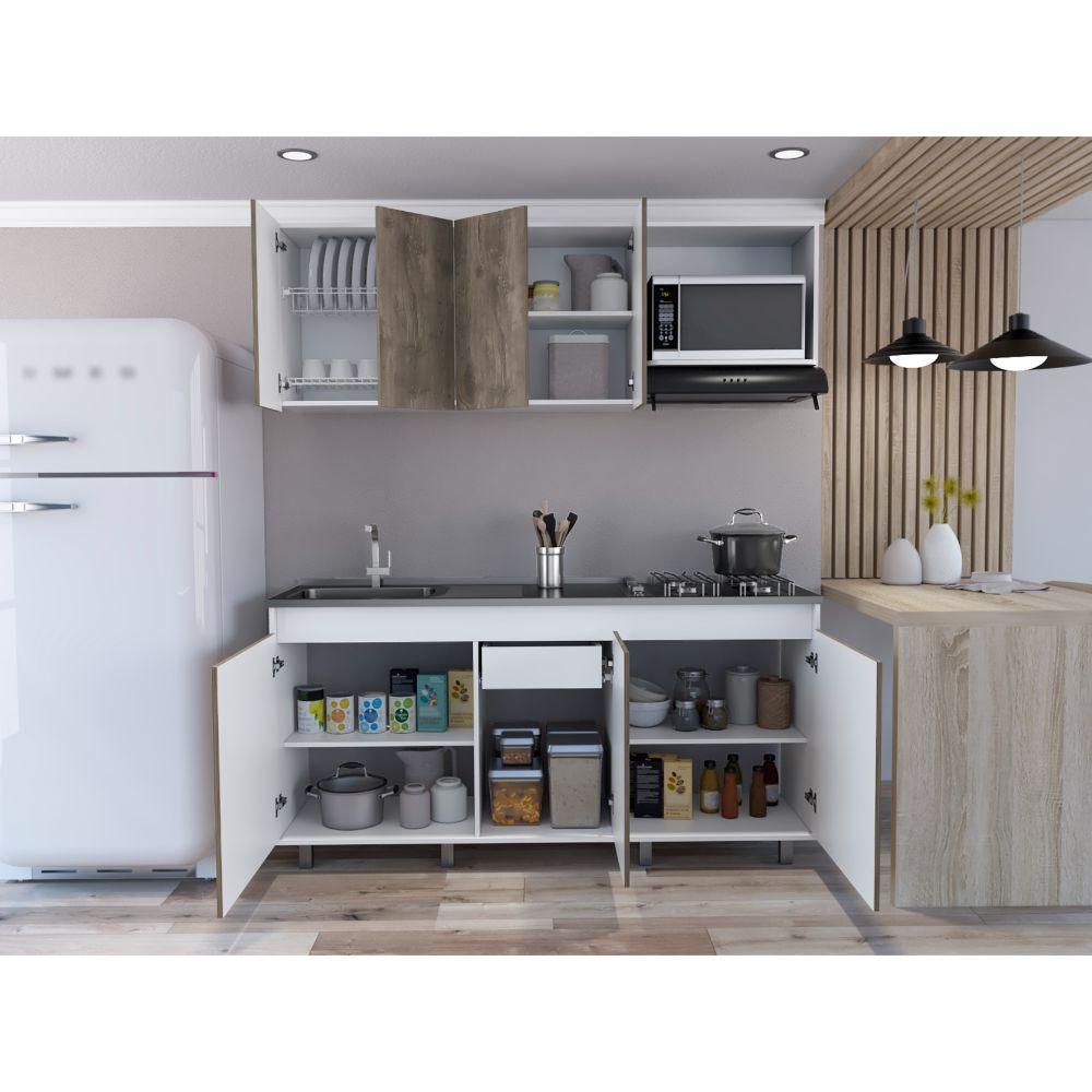Cocina Integral Cirela Nogal Y Blanco Con Mesón Izquierdo