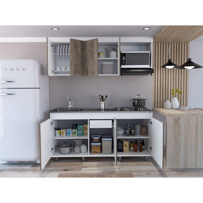 Cocina Integral Cirela Nogal Y Blanco Con Mesón Izquierdo