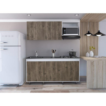 Cocina Integral Cirela Nogal Y Blanco Con Mesón Izquierdo