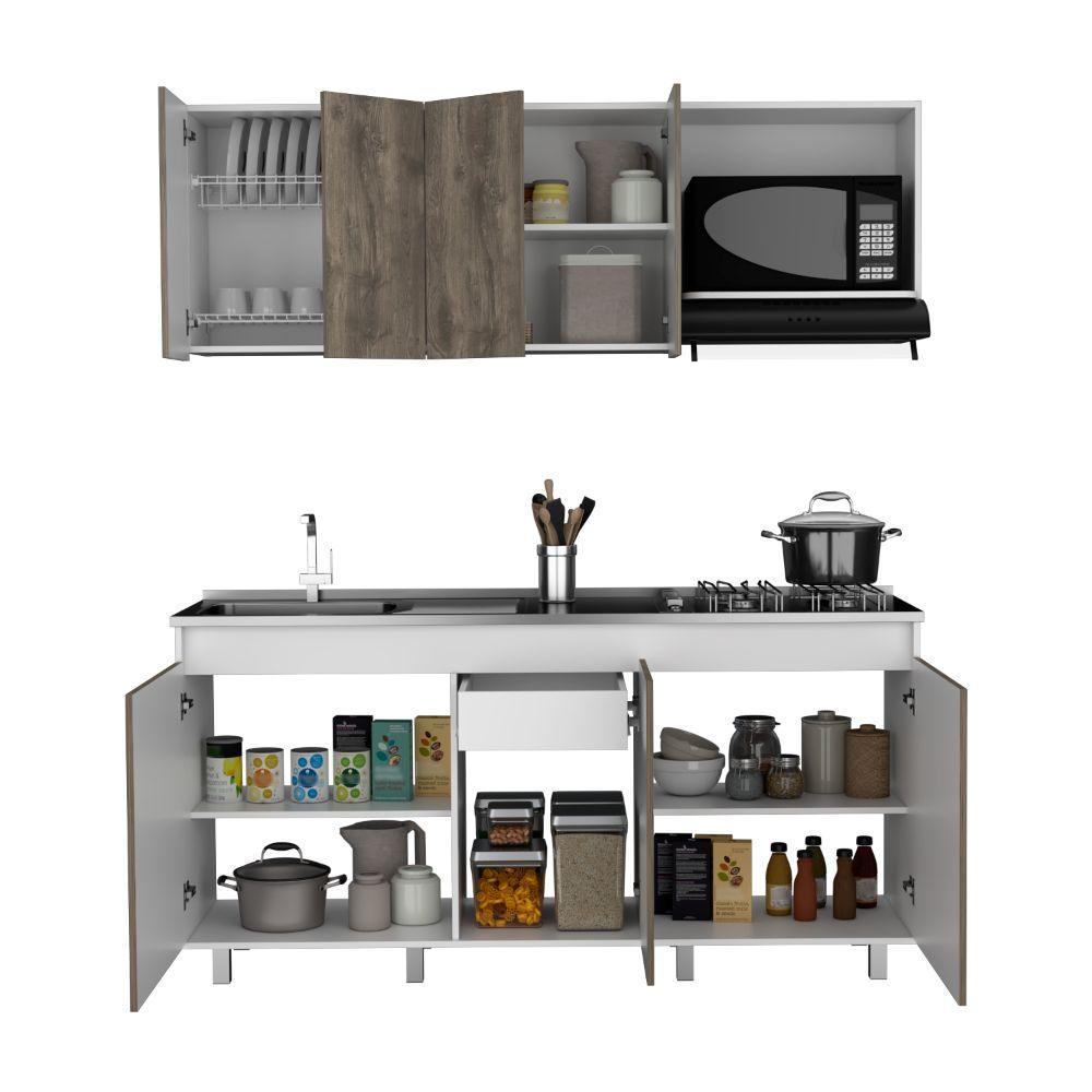 Cocina Integral Cirela Nogal Y Blanco Con Mesón Izquierdo
