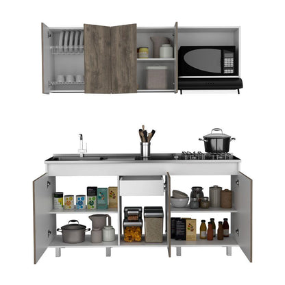 Cocina Integral Cirela Nogal Y Blanco Con Mesón Izquierdo