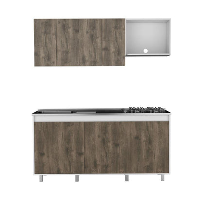 Cocina Integral Cirela Nogal Y Blanco Con Mesón Izquierdo