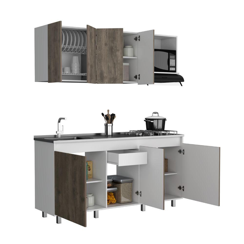 Cocina Integral Cirela Nogal Y Blanco Con Mesón Izquierdo
