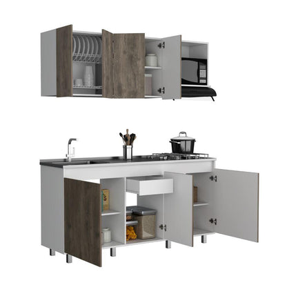 Cocina Integral Cirela Nogal Y Blanco Con Mesón Izquierdo