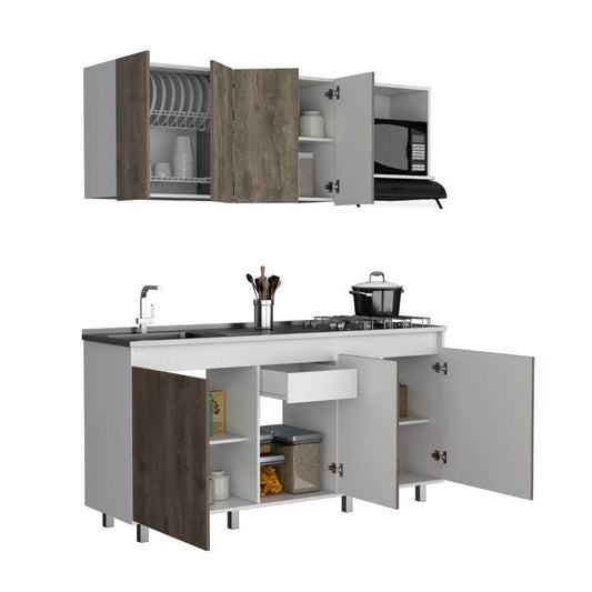 Cocina Integral Cirela Nogal Y Blanco Con Mesón Izquierdo