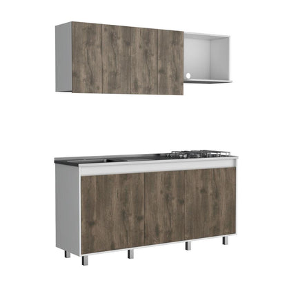 Cocina Integral Cirela Nogal Y Blanco Con Mesón Izquierdo