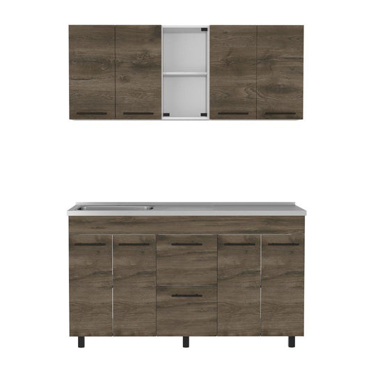 Cocina Integral Bistory Y Blanco Con  Mesón 150 Izquierdo