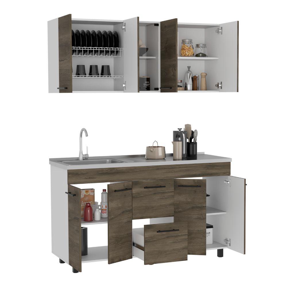 Cocina Integral Bistory Y Blanco Con  Mesón 150 Izquierdo