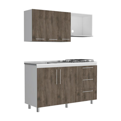 Cocina Integral Elvani Nogal Y Blanco Con Mesón Izquierdo