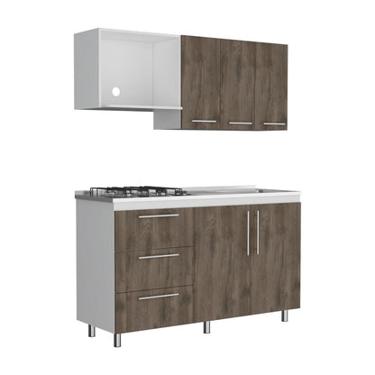 Cocina Integral Elvani Nogal Y Blanco Con Mesón Derecho