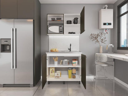 Cocina Integral Shelf Nogal Y Blanco Con Mesón Derecho