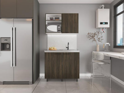 Cocina Integral Shelf Nogal Y Blanco Con Mesón Derecho
