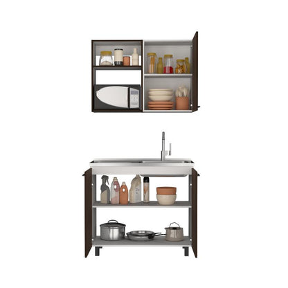 Cocina Integral Shelf Nogal Y Blanco Con Mesón Derecho