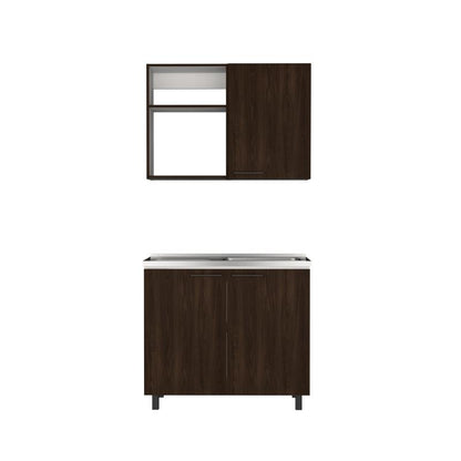 Cocina Integral Shelf Nogal Y Blanco Con Mesón Derecho