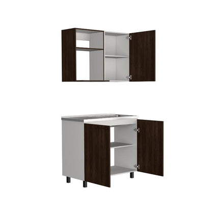 Cocina Integral Shelf Nogal Y Blanco Con Mesón Derecho