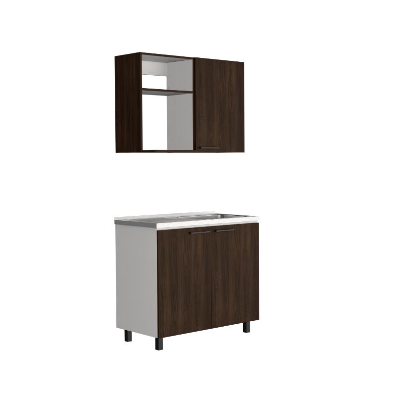 Cocina Integral Shelf Nogal Y Blanco Con Mesón Derecho