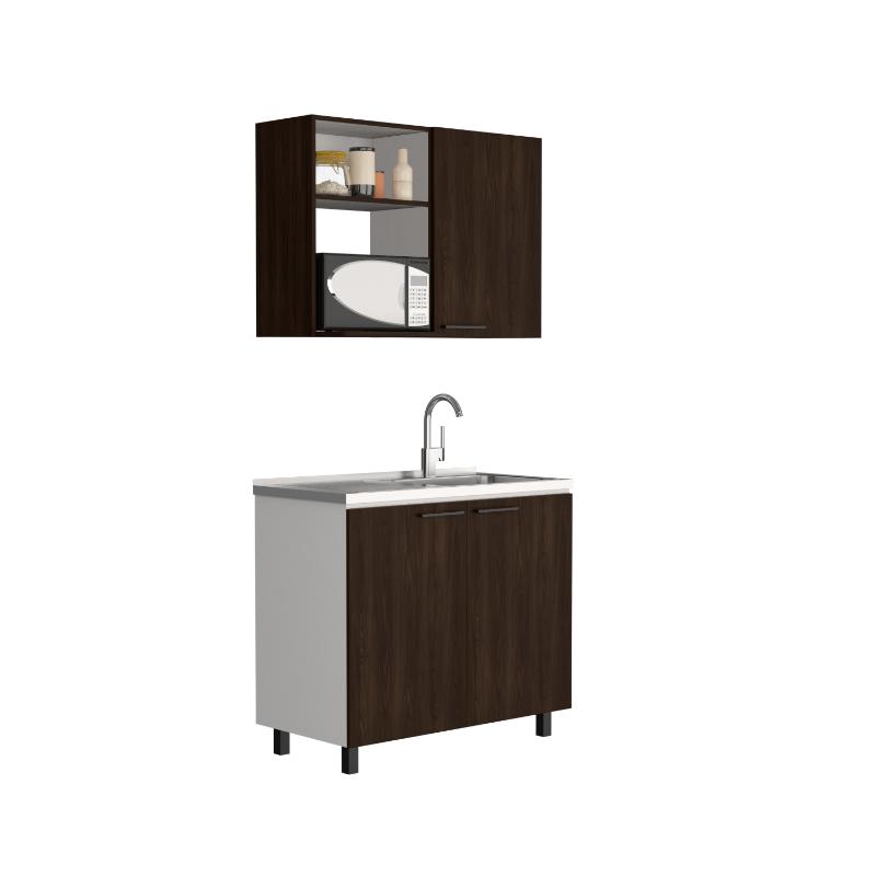 Cocina Integral Shelf Nogal Y Blanco Con Mesón Derecho