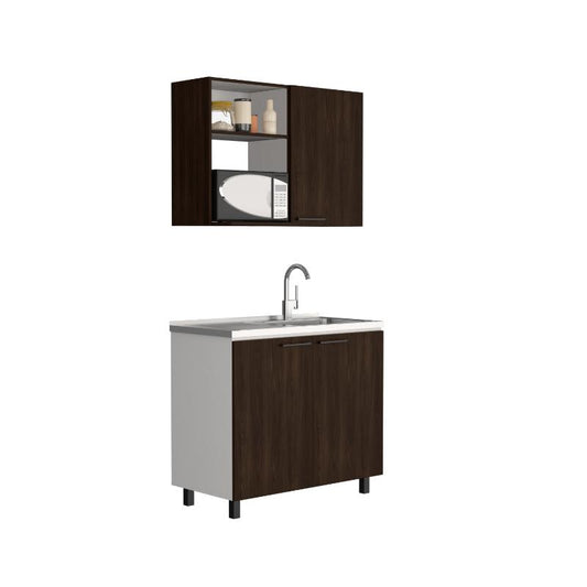 Cocina Integral Shelf Nogal Y Blanco Con Mesón Derecho