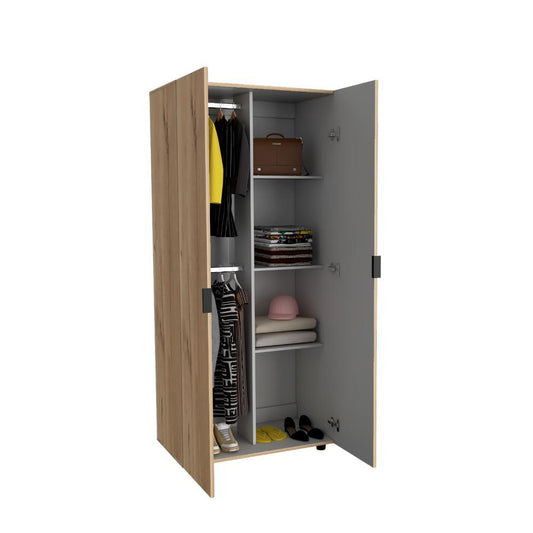 Closet Torma, Café Claro Y Blanco, Dos Puertas Abatibles Y Dos Tubos Cromados
