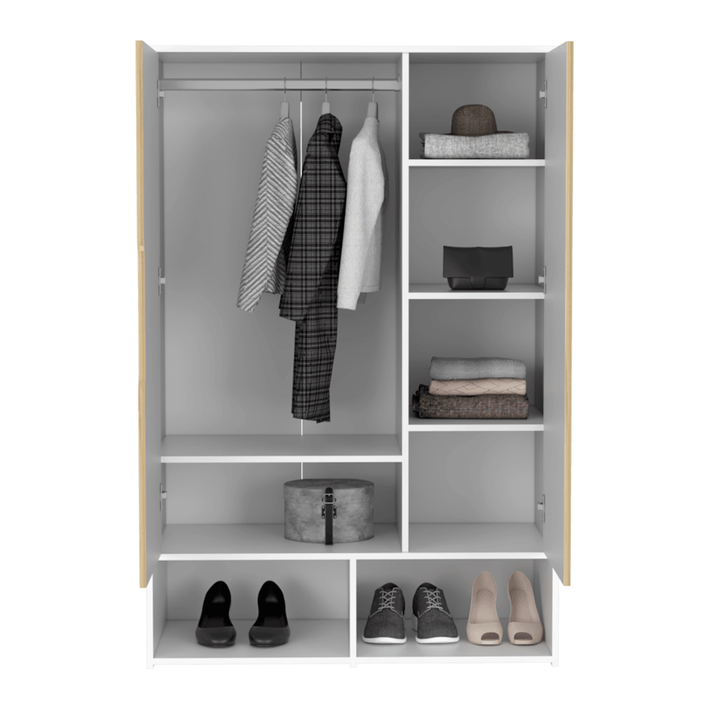 Closet Seey, Café Claro Y Blanco, Con Dos Puertas Y Tubo Metalico Para Colgar Ropa