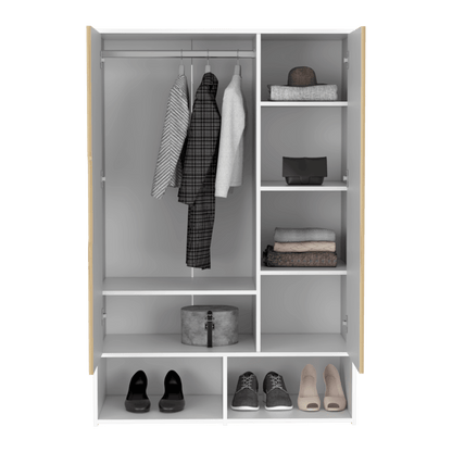 Closet Seey, Café Claro Y Blanco, Con Dos Puertas Y Tubo Metalico Para Colgar Ropa