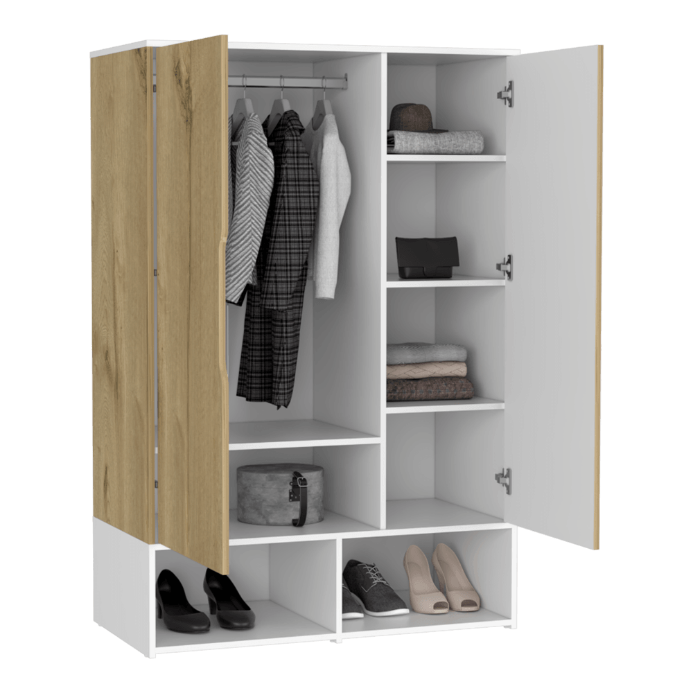 Closet Seey, Café Claro Y Blanco, Con Dos Puertas Y Tubo Metalico Para Colgar Ropa