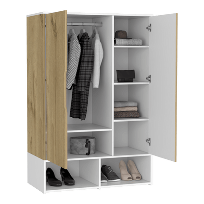 Closet Seey, Café Claro Y Blanco, Con Dos Puertas Y Tubo Metalico Para Colgar Ropa