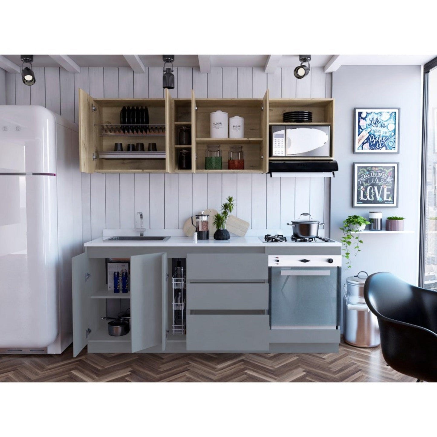 Cocina Integral Orvian Duna Y Blanco Con Mesón Izquierdo