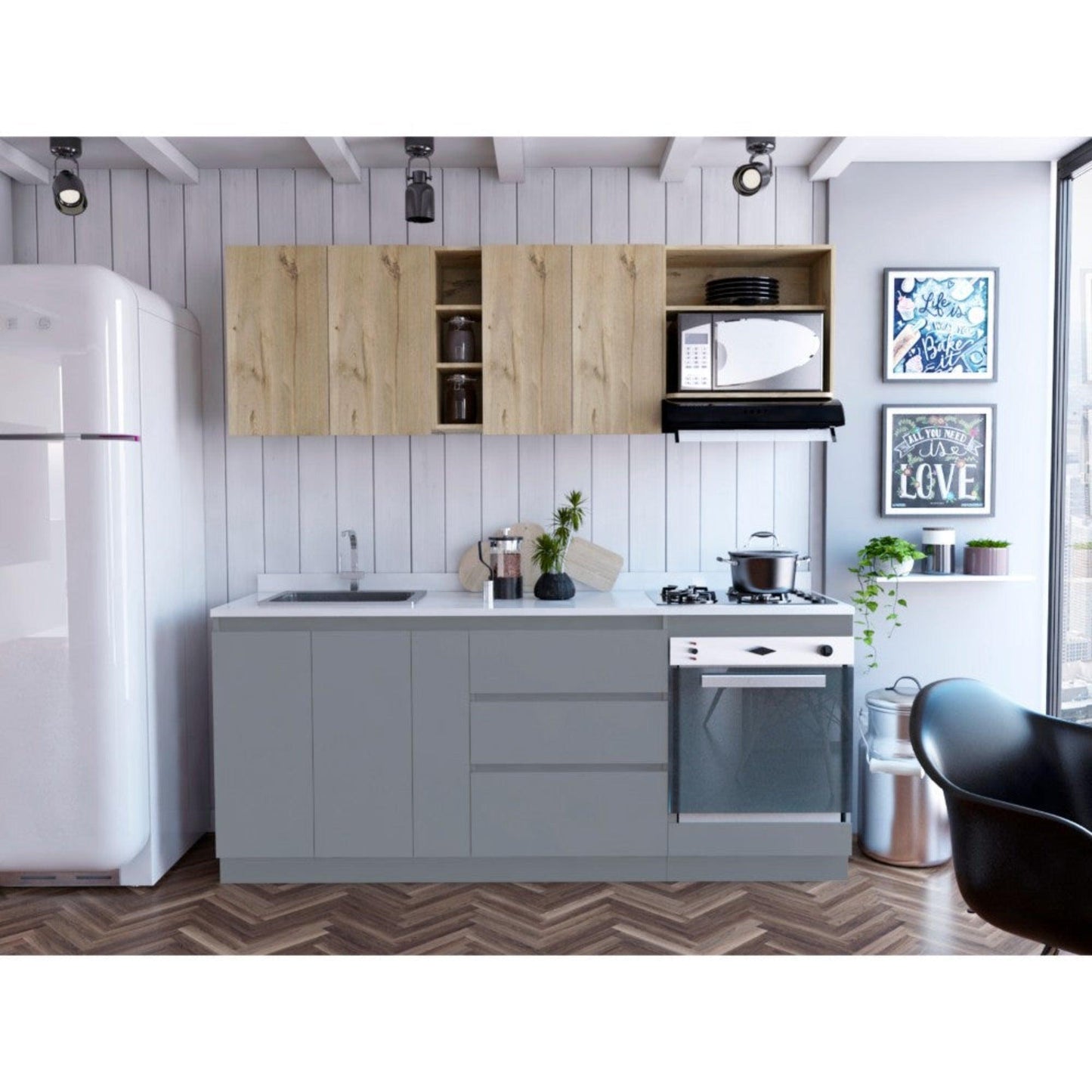 Cocina Integral Orvian Duna Y Blanco Con Mesón Izquierdo