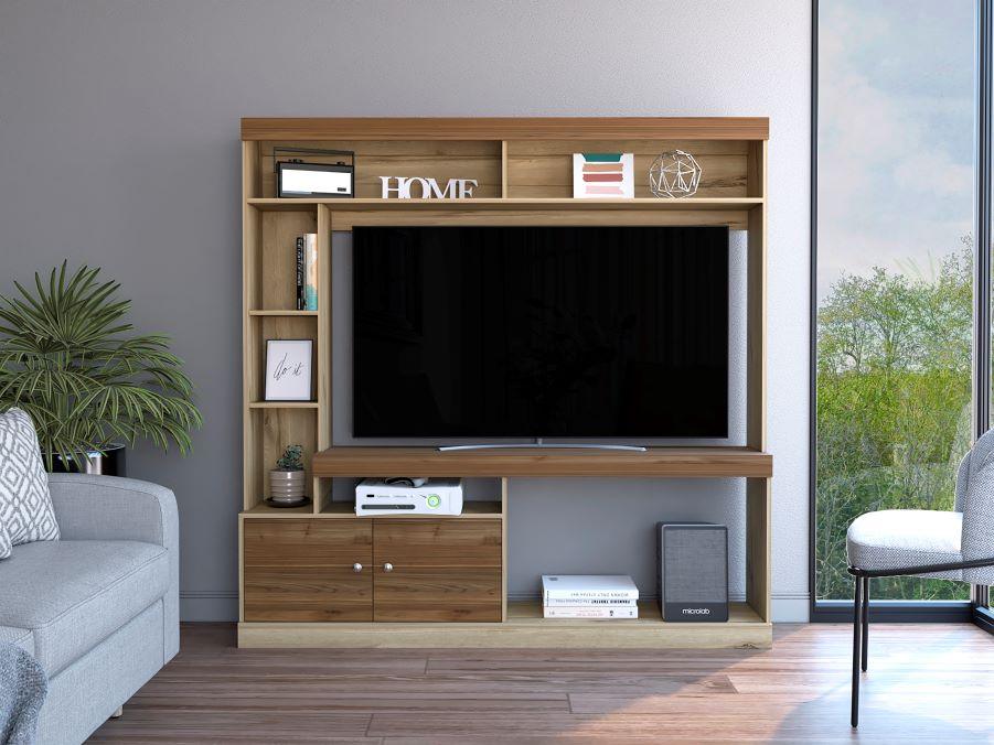 Mesa Para Tv Veonia Duna Y Castaño Con Espacio Para Televisor De 55 Pulgadas Cop