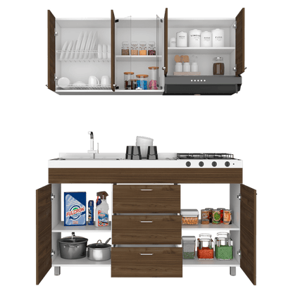 Cocina Integral Ilvona Castaño Y Blanco Con Mesón Izquierdo