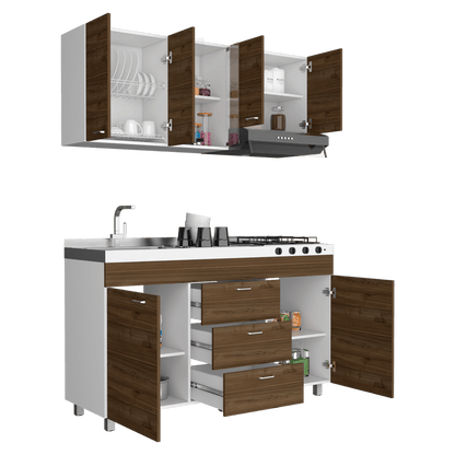 Cocina Integral Ilvona Castaño Y Blanco Con Mesón Izquierdo