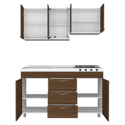 Cocina Integral Ilvona Castaño Y Blanco Con Mesón Izquierdo