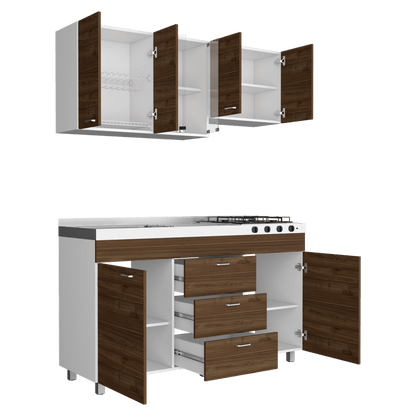 Cocina Integral Ilvona Castaño Y Blanco Con Mesón Izquierdo