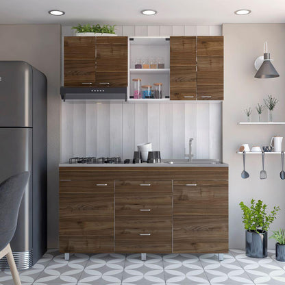 Cocina Integral Ilvona Castaño Y Blanco Con Mesón Derecho