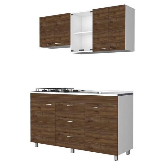 Cocina Integral Ilvona Castaño Y Blanco Con Mesón Derecho