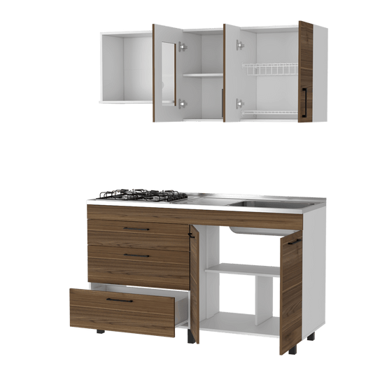 Cocina Integral Trevol Chocolate Y Blanco Con Mesón Derecho