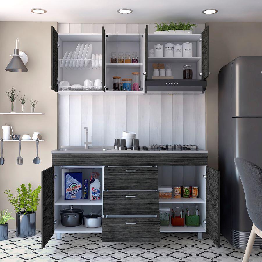 Cocina Integral Ilvona Gris Y Blanco Con Mesón Izquierdo