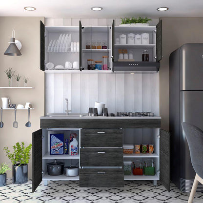 Cocina Integral Ilvona Gris Y Blanco Con Mesón Izquierdo
