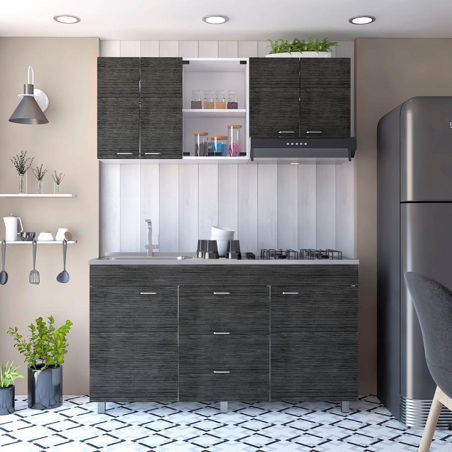 Cocina Integral Ilvona Gris Y Blanco Con Mesón Izquierdo