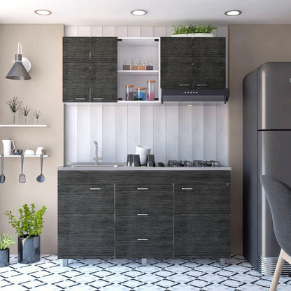 Cocina Integral Ilvona Gris Y Blanco Con Mesón Izquierdo