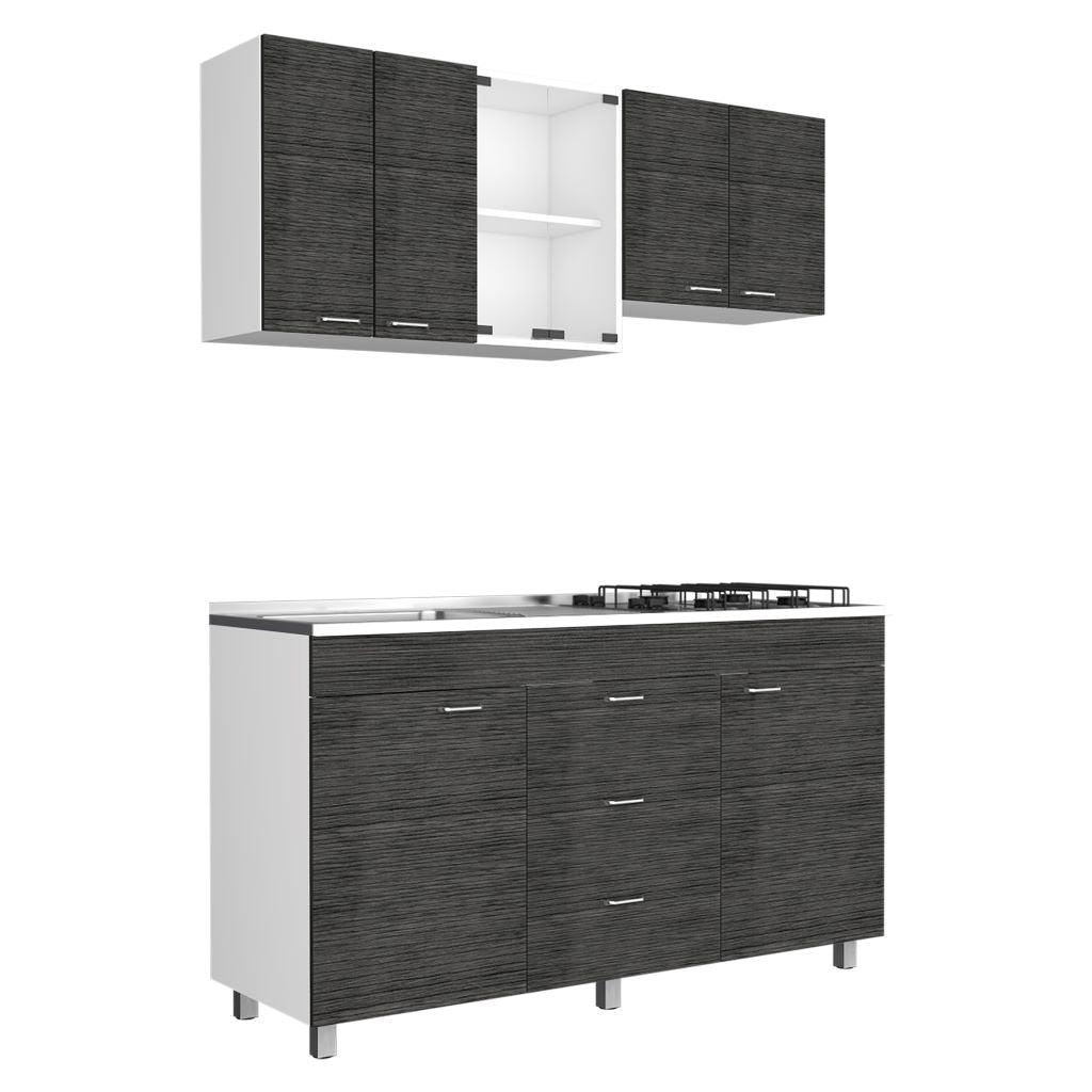 Cocina Integral Ilvona Gris Y Blanco Con Mesón Izquierdo