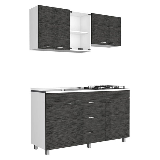 Cocina Integral Ilvona Gris Y Blanco Con Mesón Izquierdo