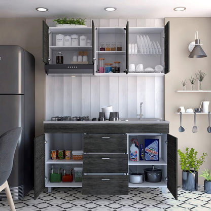 Cocina Integral Ilvona Gris Y Blanco Con Mesón Derecho