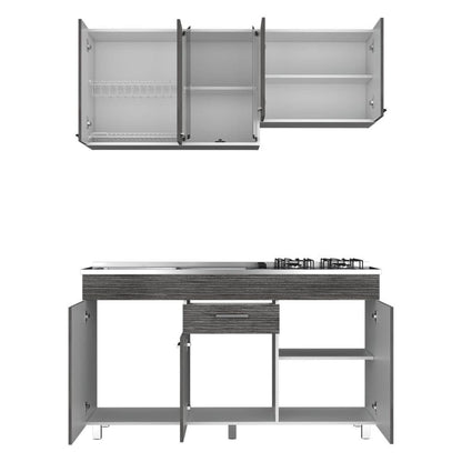 Cocina Integral Avorin Gris Y Blanco Con Mesón Izquierdo