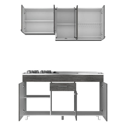Cocina Integral Avorin Gris Y Blanco Con Mesón Derecho