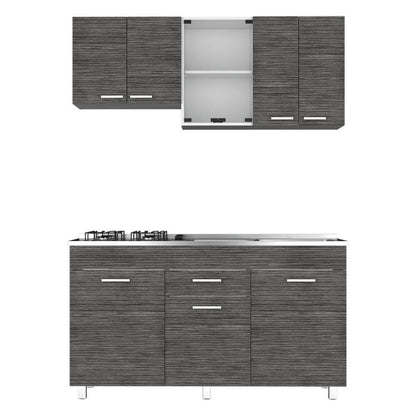 Cocina Integral Avorin Gris Y Blanco Con Mesón Derecho