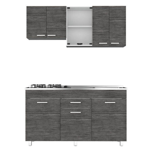 Cocina Integral Avorin Gris Y Blanco Con Mesón Derecho