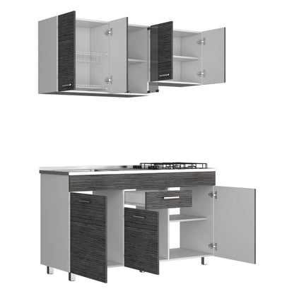 Cocina Integral Avorin Gris Y Blanco Con Mesón Izquierdo