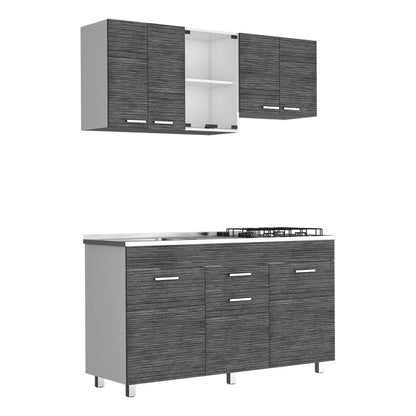Cocina Integral Avorin Gris Y Blanco Con Mesón Izquierdo